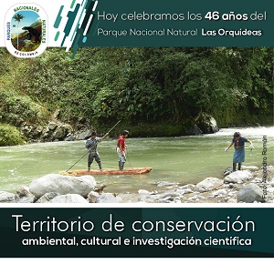 Imagen del afiche por los 46 años del Parque Nacional Natural Las Orquídeas